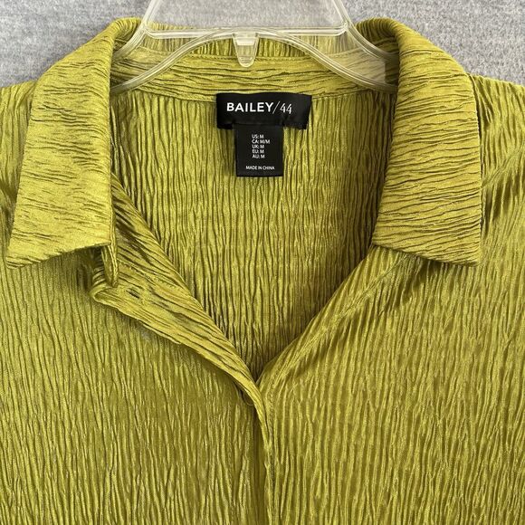 Bailey 44 Long Sleeve Button Up Top Size M Chartreuse Green Crinkle Quiet Luxury - Picture 5 of 11